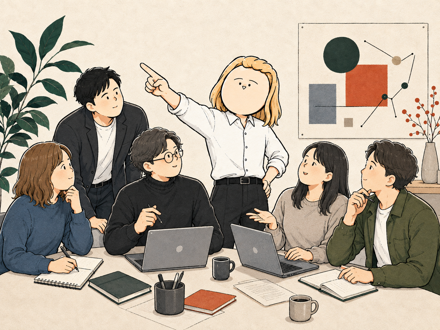 キャリア孔明とメンバーが投稿について意見を交わす様子